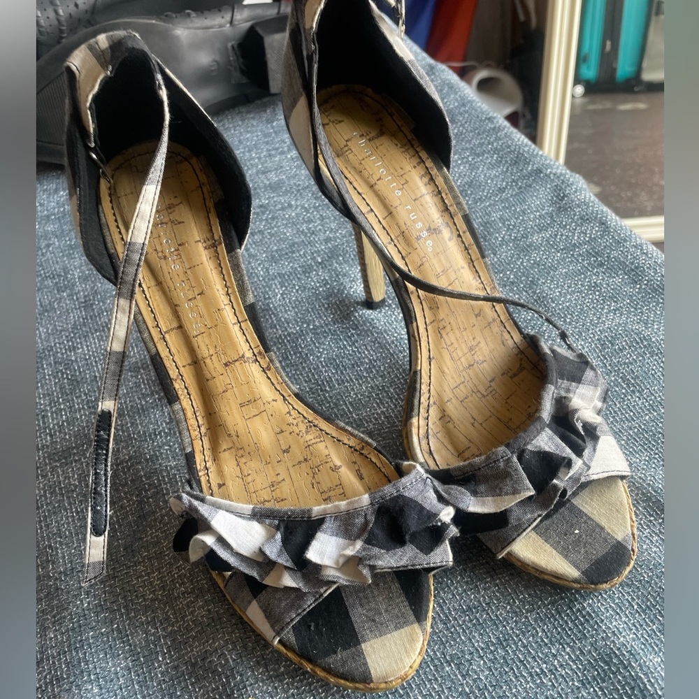 Charlotte Russe gingham basket weave heel sandal.